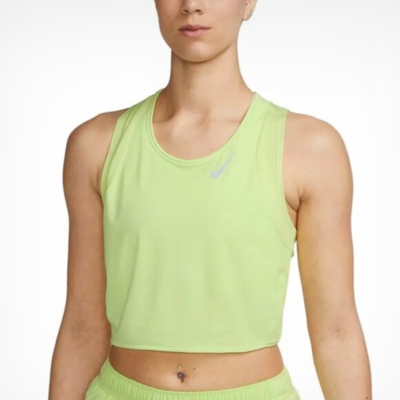 Nike Dri-Fit Neon Yellow Crop Racerback Tank Top Womens L - Picture 1 of 8